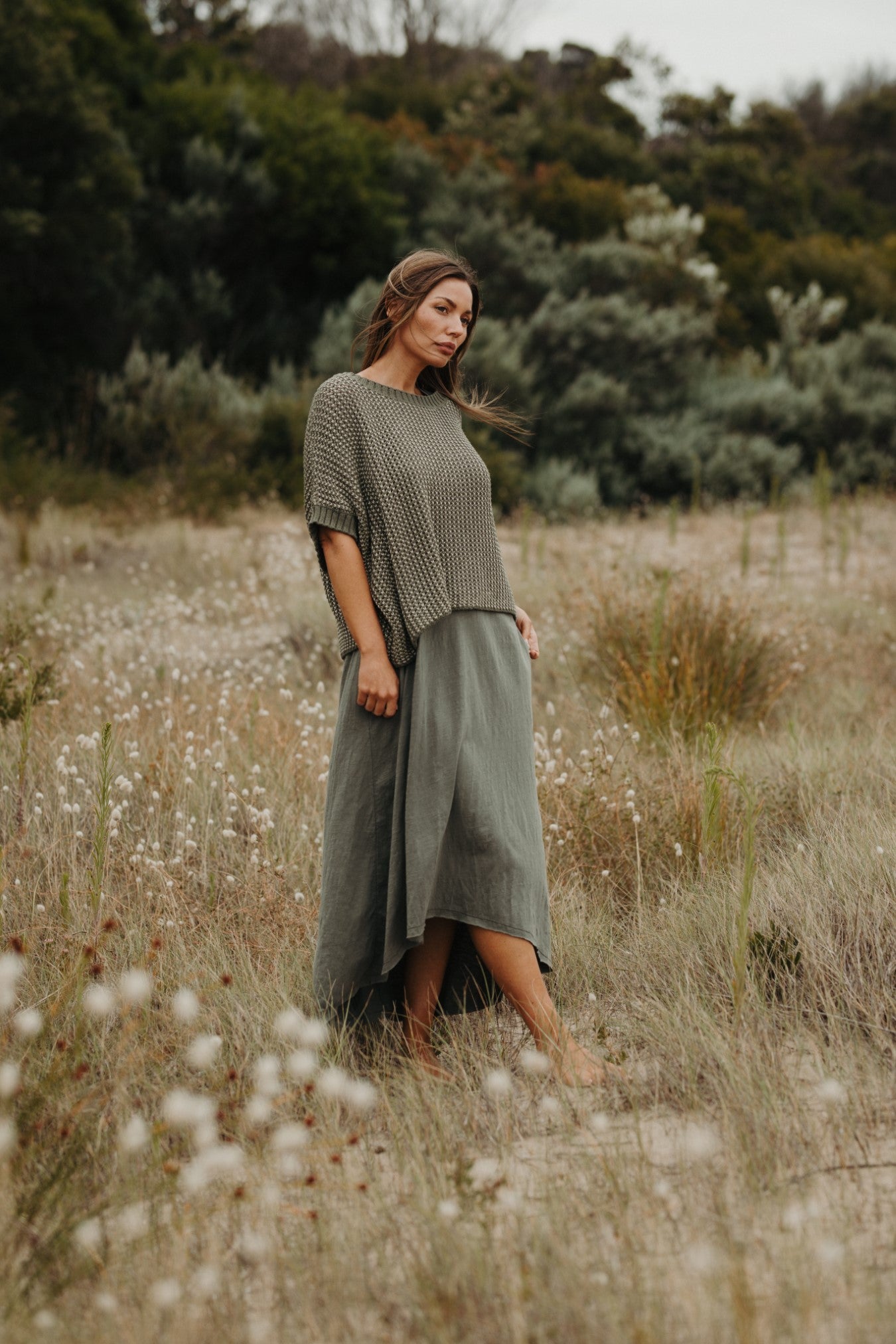 Sunray Rib Crop Pullover - Dusty Olive