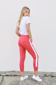 Contrast Frayed Stripe Tracky Pant - Portsea Red & White