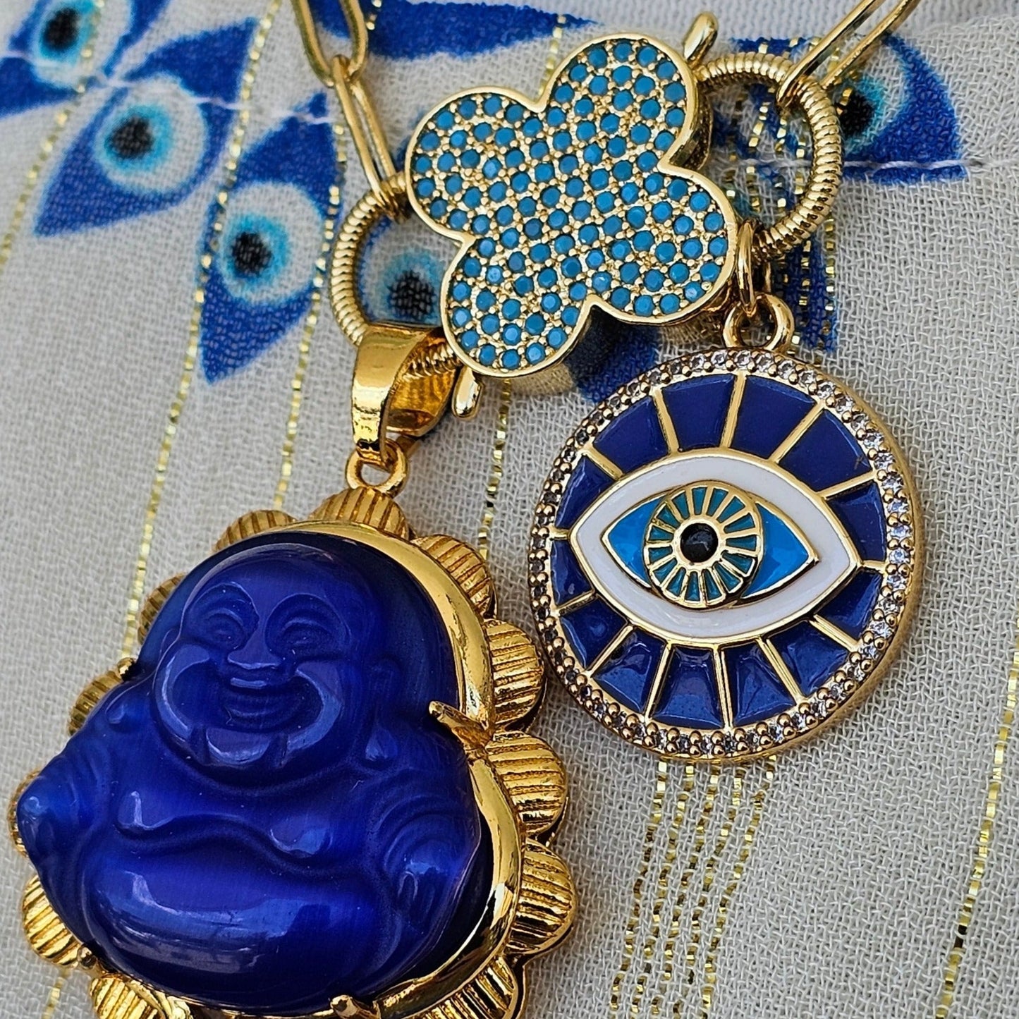 Electric Blue Buddha Chain Necklace
