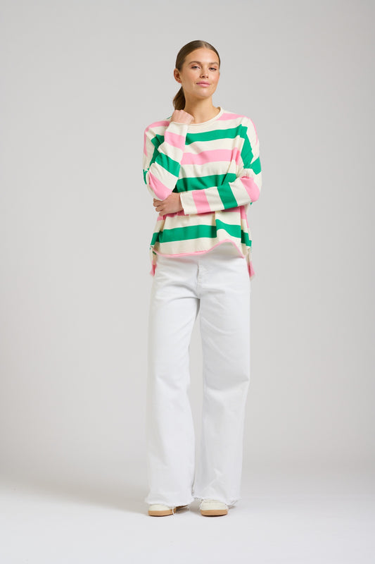 Raw Long Sleeve Sweatshirt - Pink & Green Stripe
