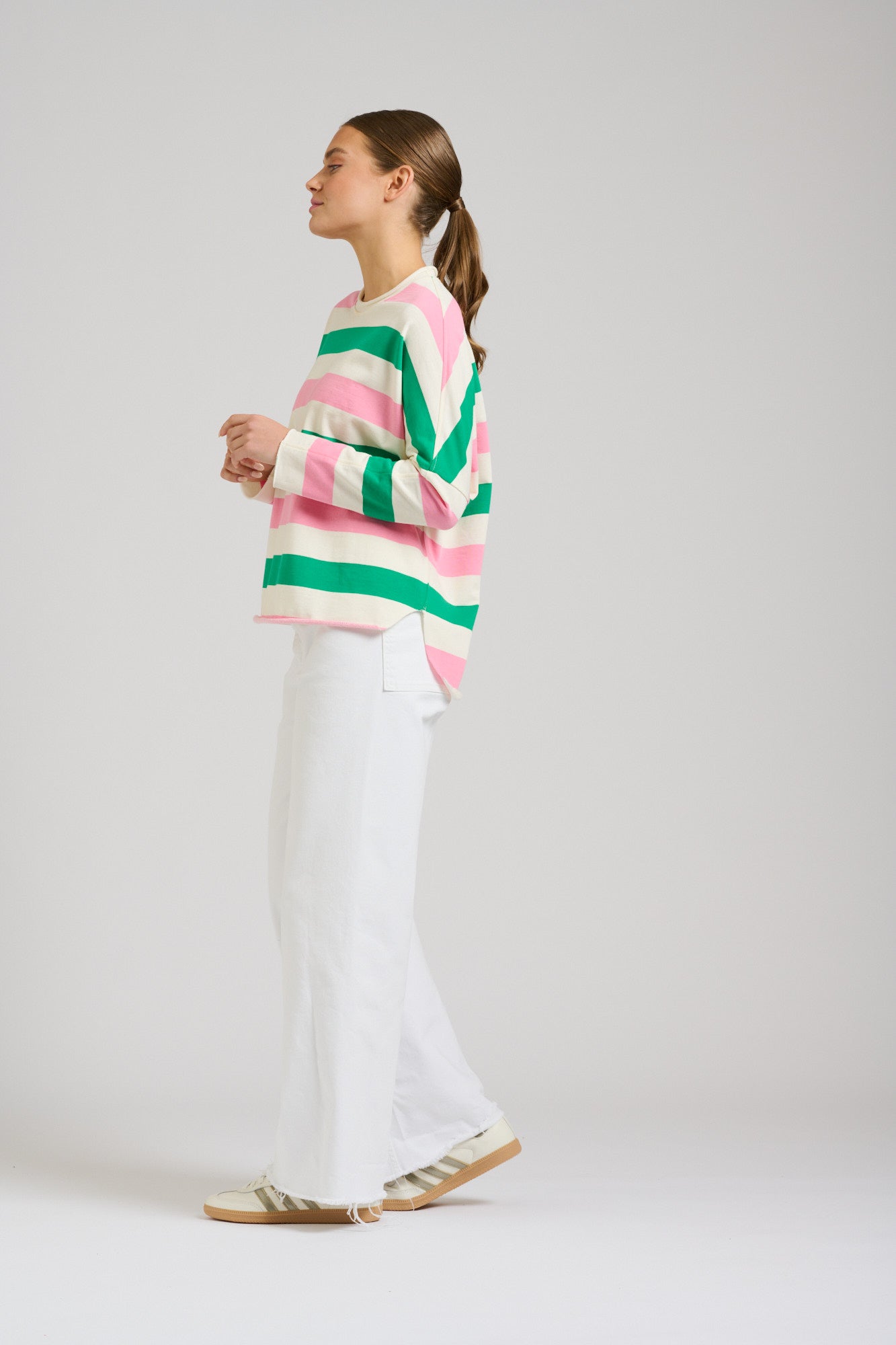 Raw Long Sleeve Sweatshirt - Pink & Green Stripe
