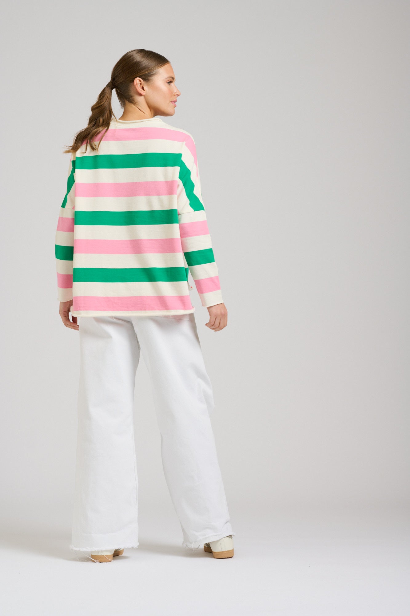 Raw Long Sleeve Sweatshirt - Pink & Green Stripe