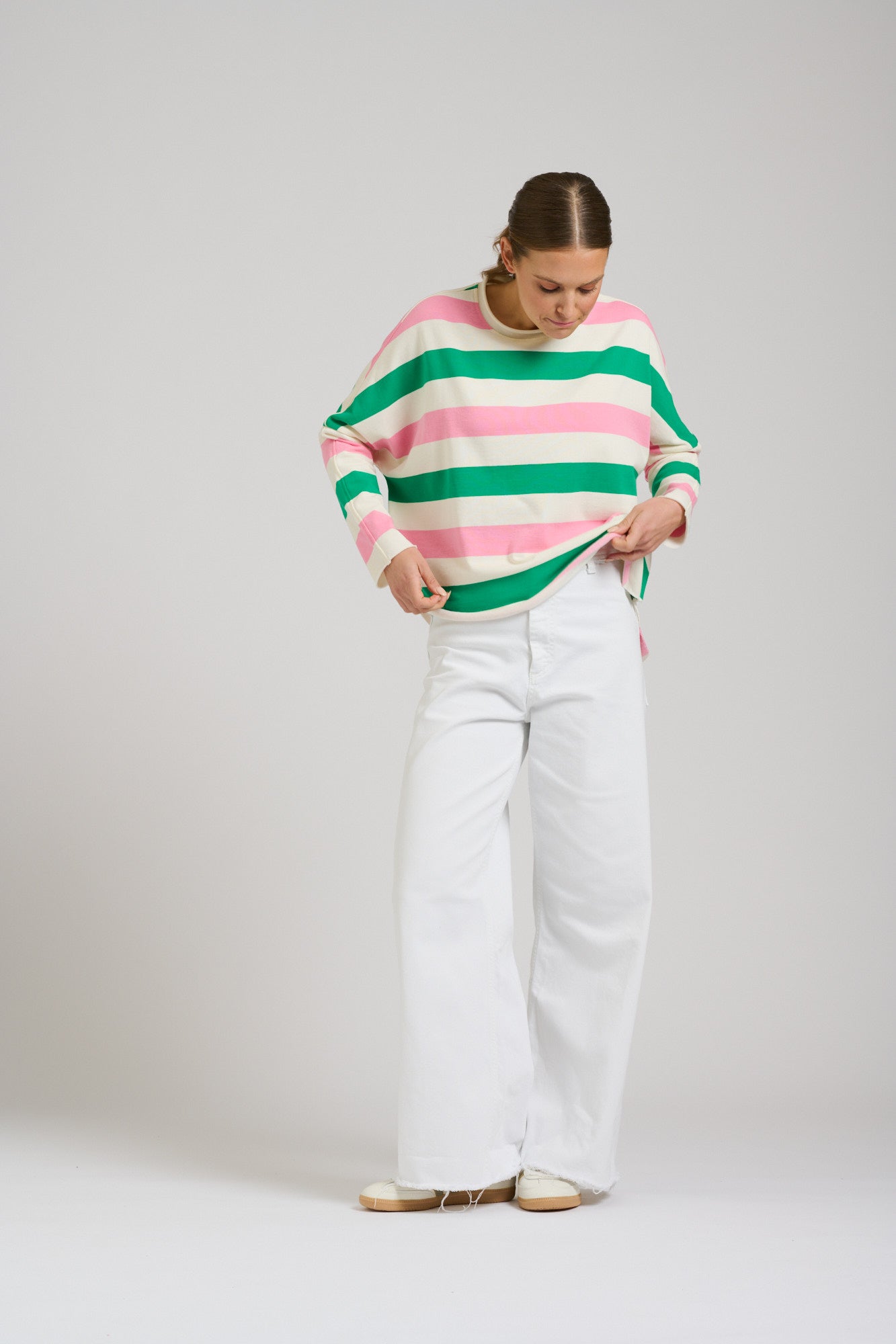 Raw Long Sleeve Sweatshirt - Pink & Green Stripe