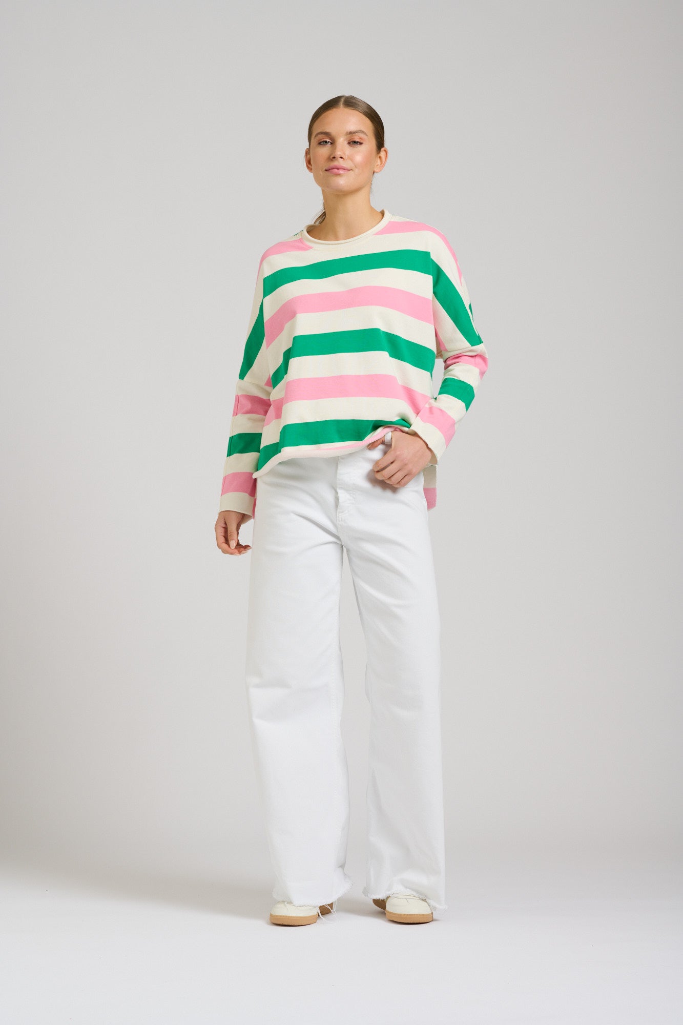 Raw Long Sleeve Sweatshirt - Pink & Green Stripe