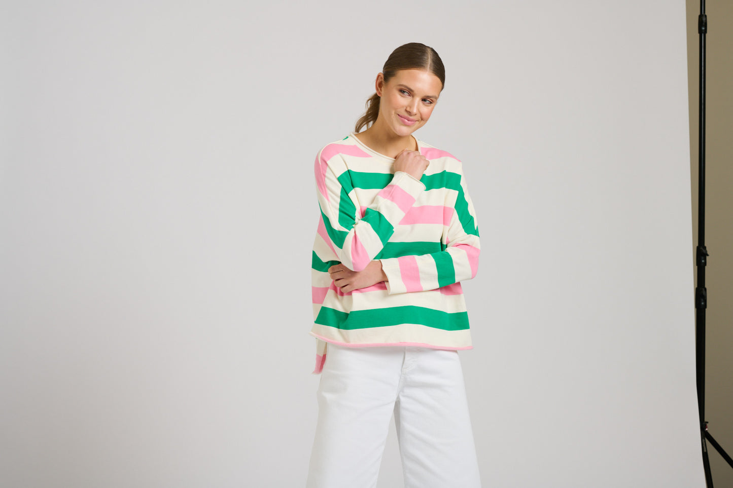 Raw Long Sleeve Sweatshirt - Pink & Green Stripe
