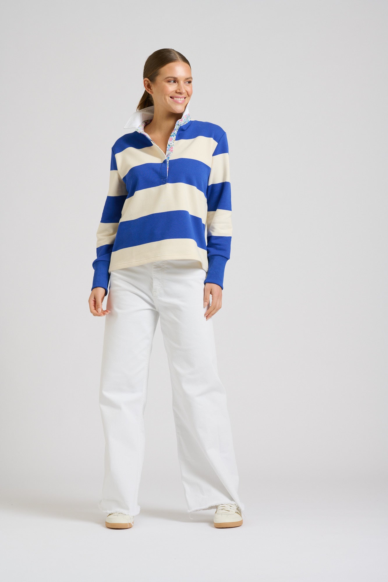 Rugby Cotton Sweatshirt - Royal Blue & Ivory