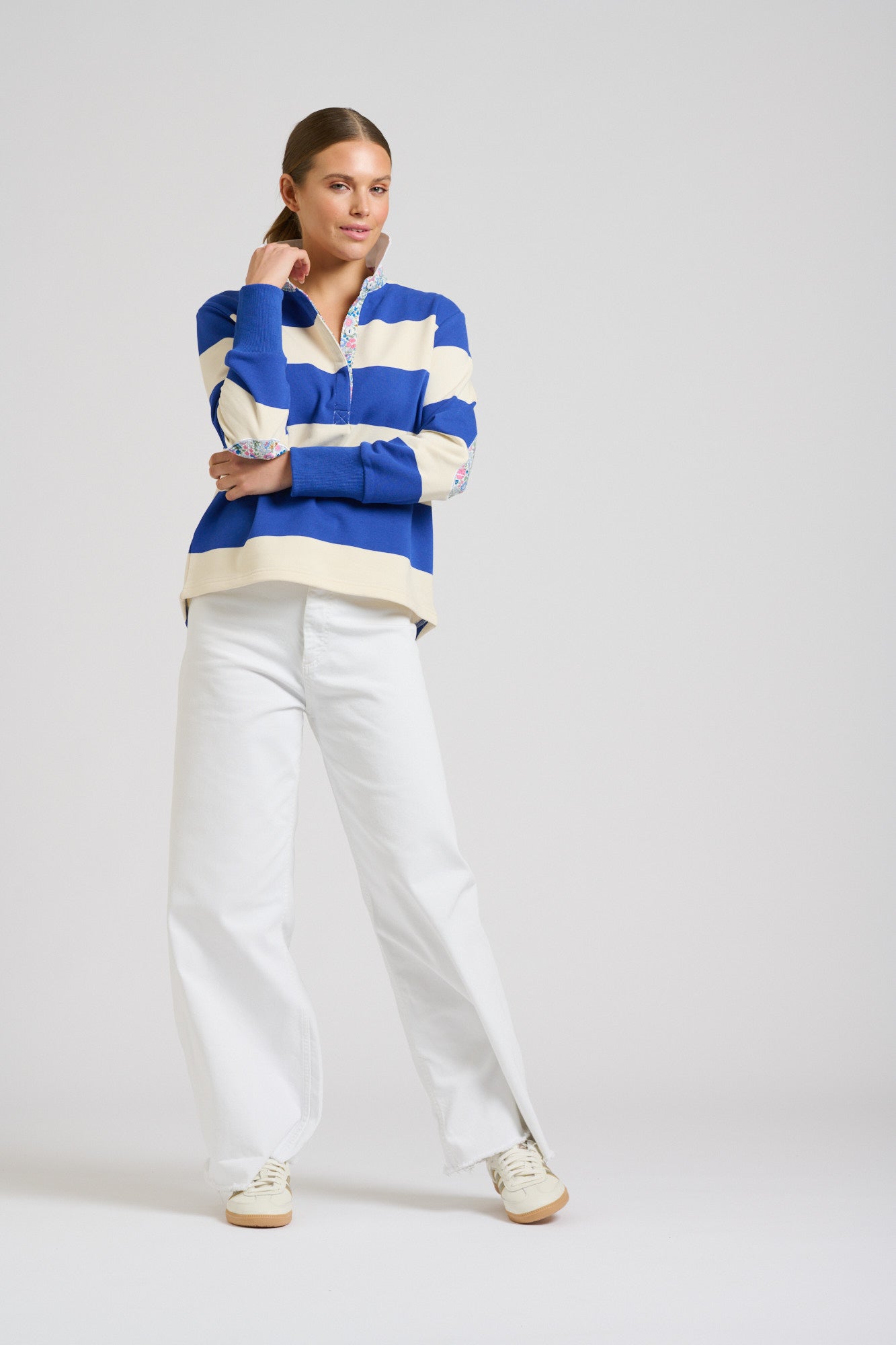 Rugby Cotton Sweatshirt - Royal Blue & Ivory