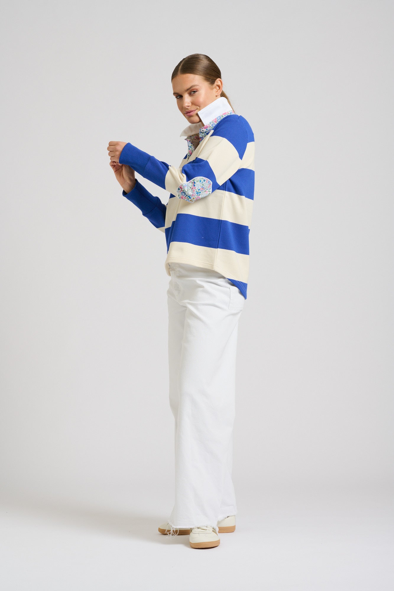 Rugby Cotton Sweatshirt - Royal Blue & Ivory