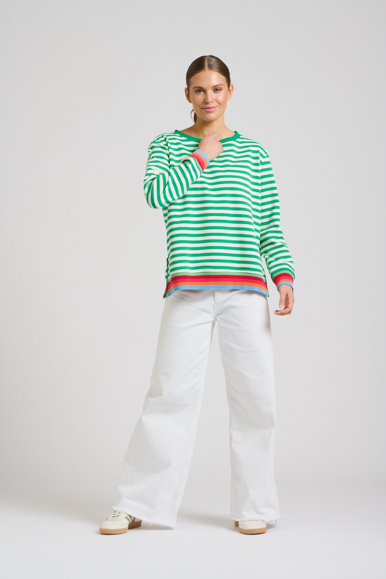 Zipside Classic Cotton Sweatshirt - Green Stripe/Rainbow