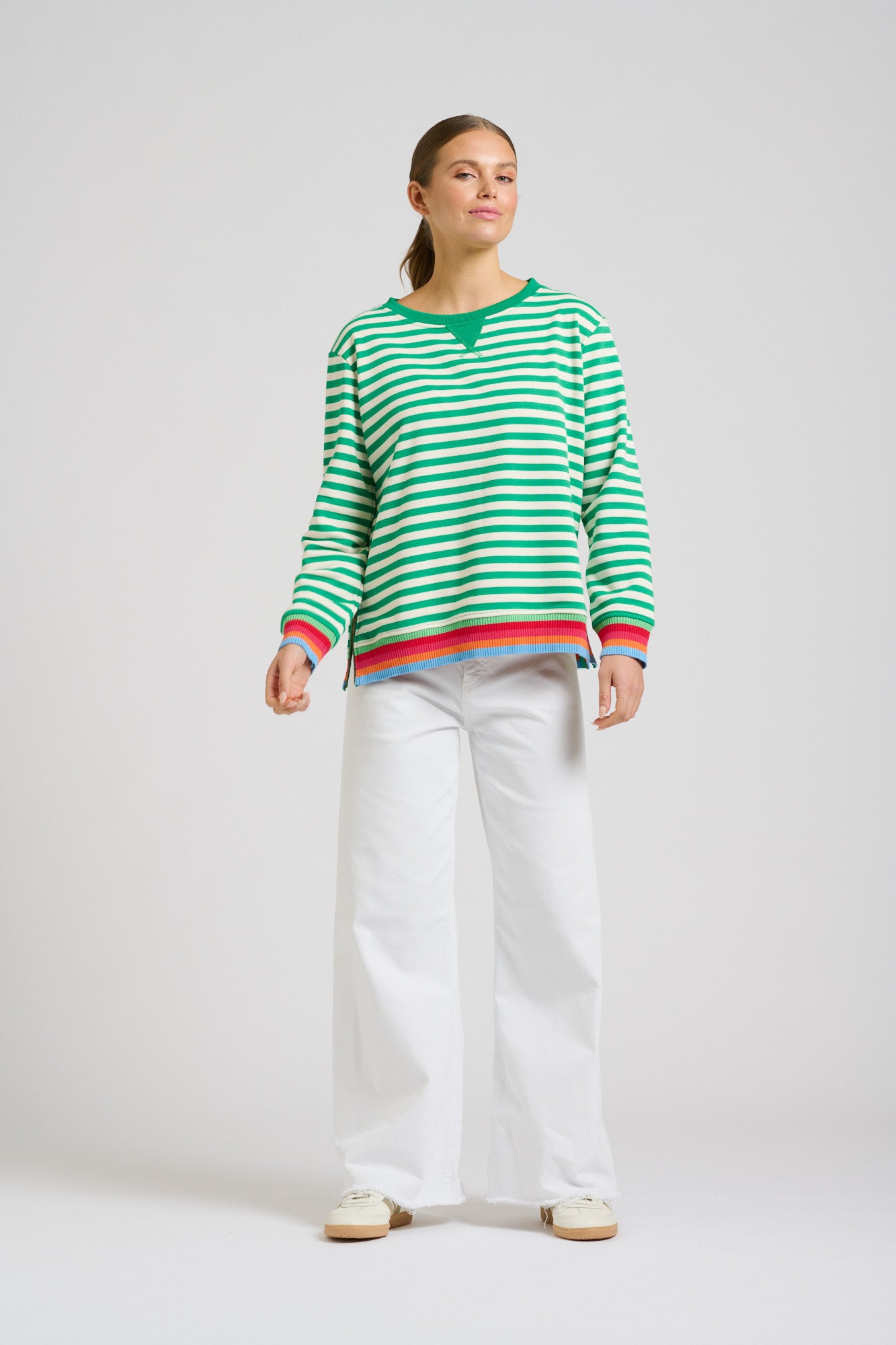 Zipside Classic Cotton Sweatshirt - Green Stripe/Rainbow
