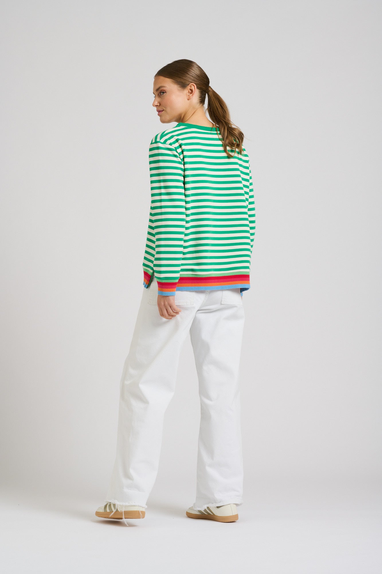 Zipside Classic Cotton Sweatshirt - Green Stripe/Rainbow