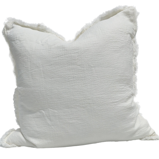Versailles Heavy Weight Pure French Linen Fringed Edge Cushion - Antique White