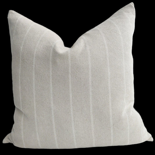 Irish Striped Rustic Linen Cushion - Natural/White