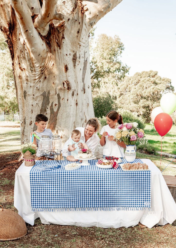 Hand Knotted Blue Gingham Tablecloth