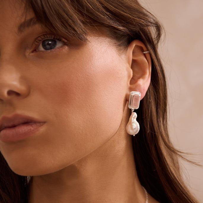 Celestial Rose Hanging Pearl Earrings