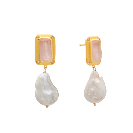 Celestial Rose Hanging Pearl Earrings