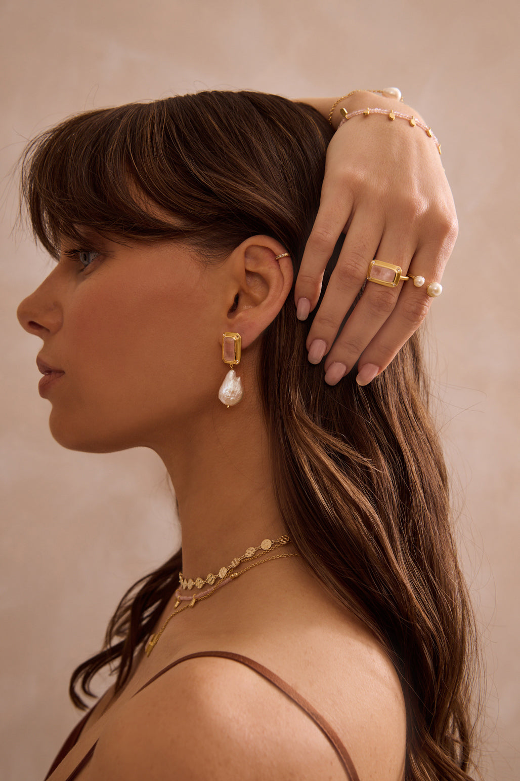 Celestial Rose Hanging Pearl Earrings