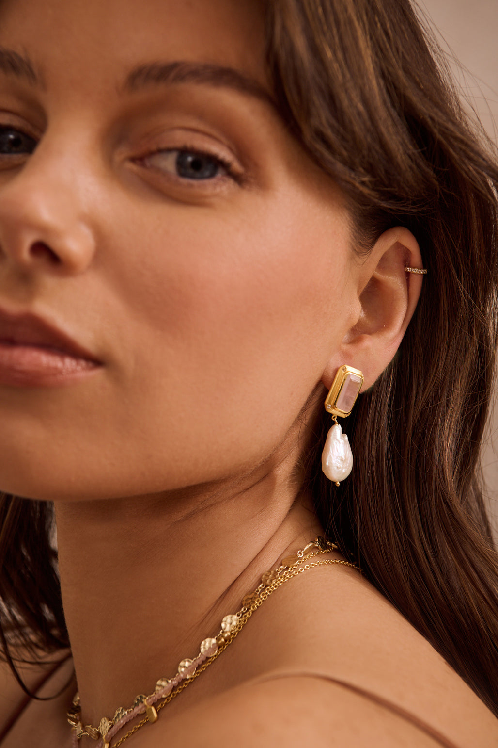 Celestial Rose Hanging Pearl Earrings