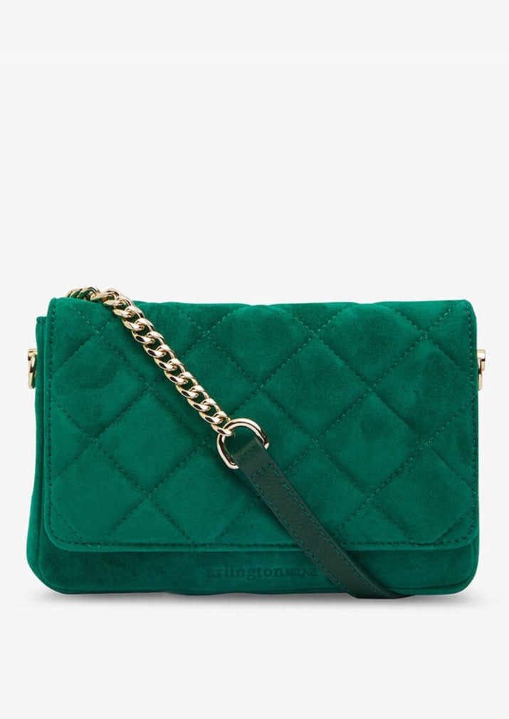 Sarah Crossbody Bag - Quilted Emerald Suede