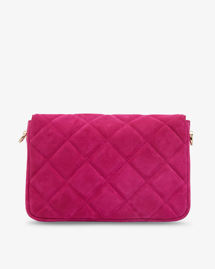 Sarah Crossbody Bag - Quilted Hot PInk Suede