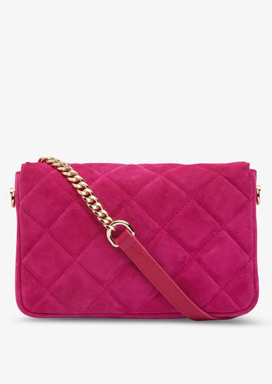 Sarah Crossbody Bag - Quilted Hot PInk Suede