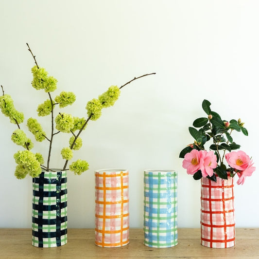 Small Vase - Navy & Green Gingham
