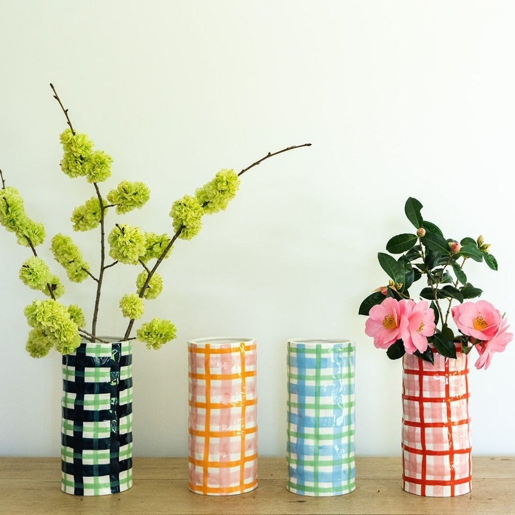 Medium Vase - Green Gingham