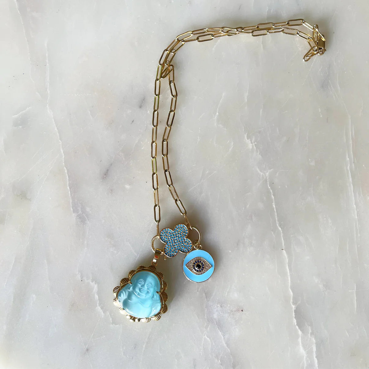 Baby Blue Buddha Chain Necklace