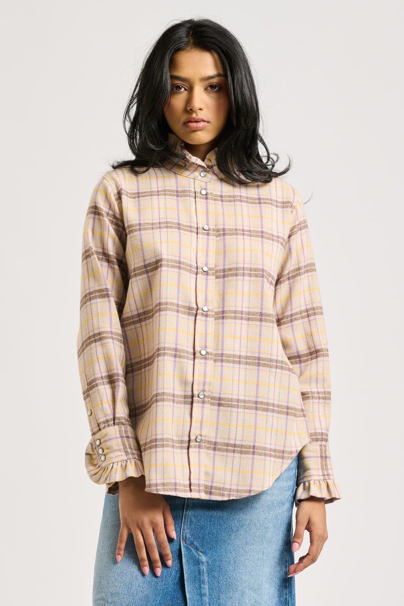 The Camilla Boyfriend Shirt Flannel Frill - Stone