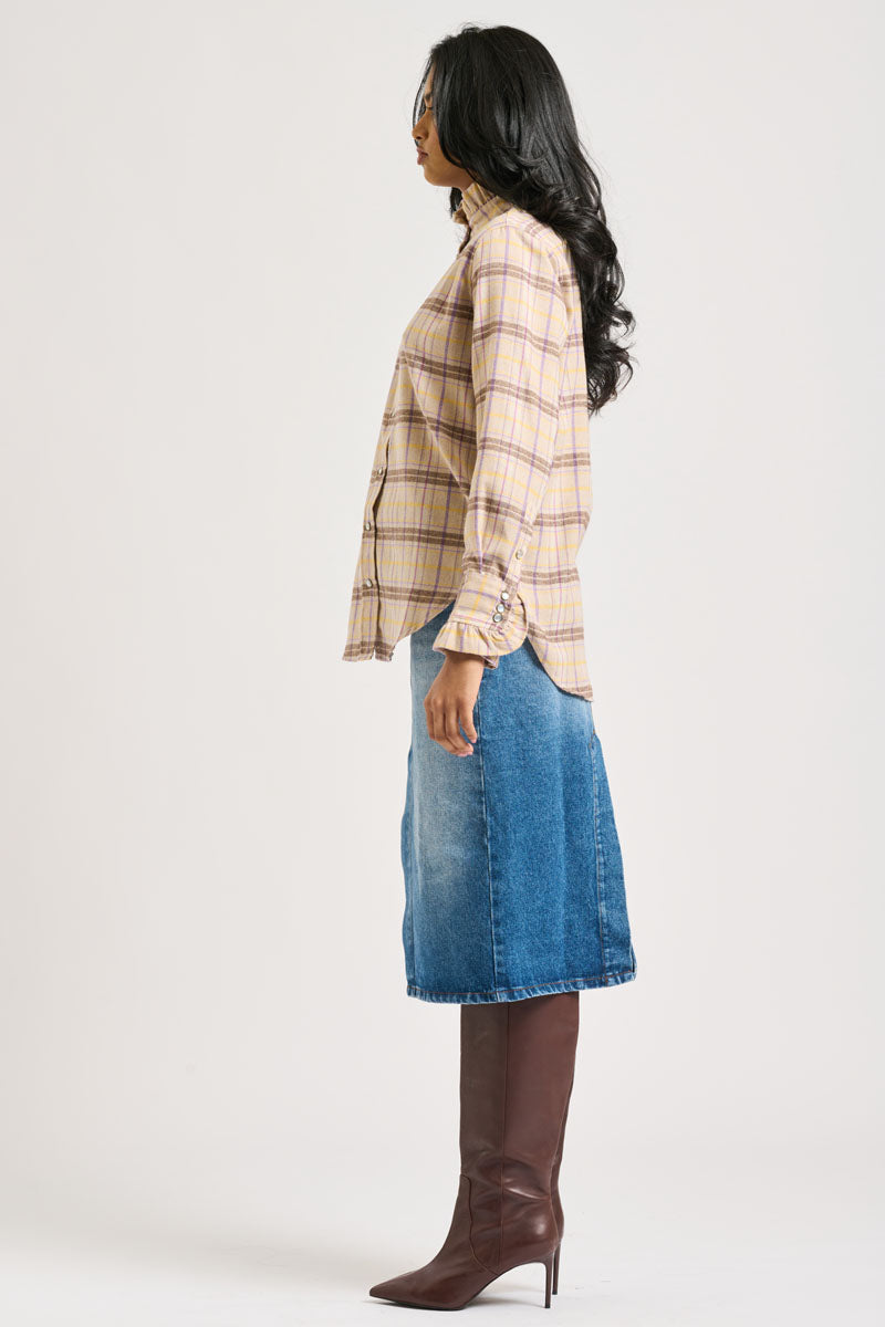 The Camilla Boyfriend Shirt Flannel Frill - Stone