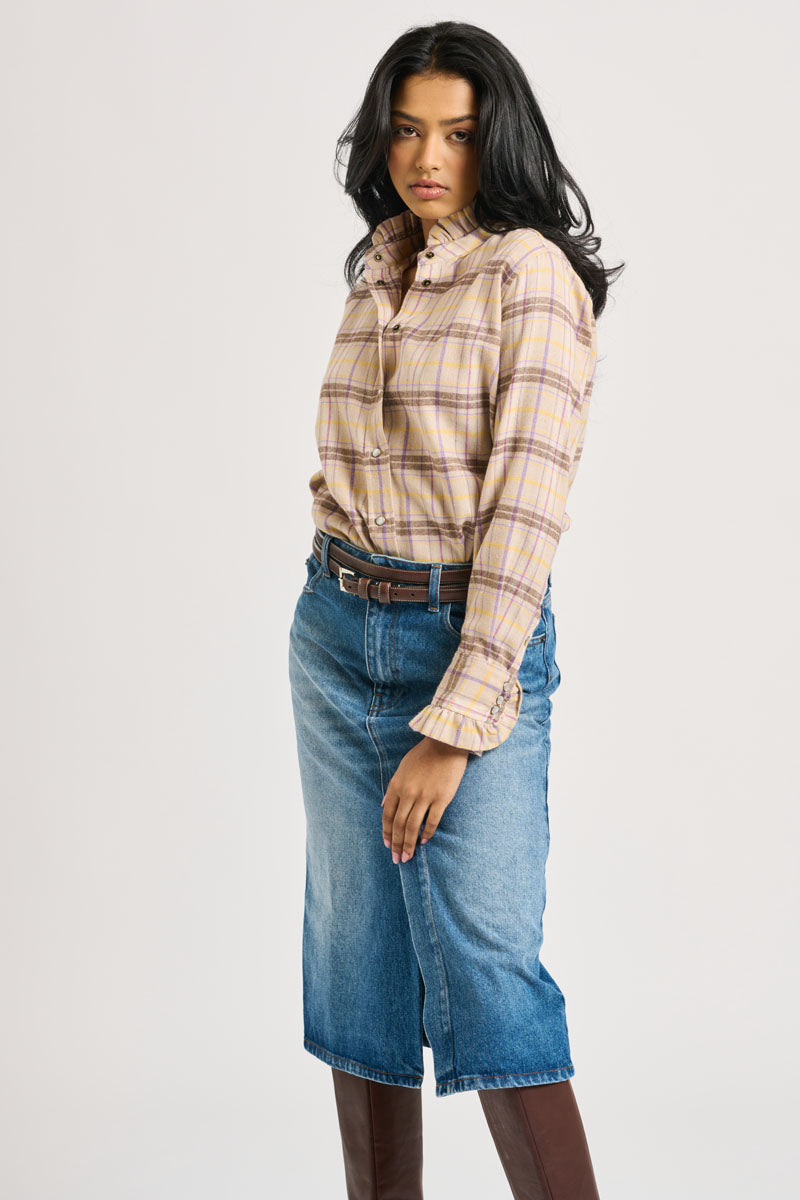 The Camilla Boyfriend Shirt Flannel Frill - Stone