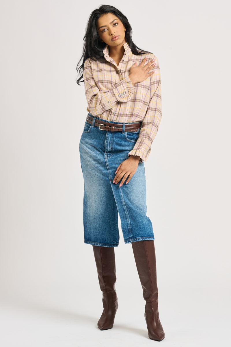The Camilla Boyfriend Shirt Flannel Frill - Stone
