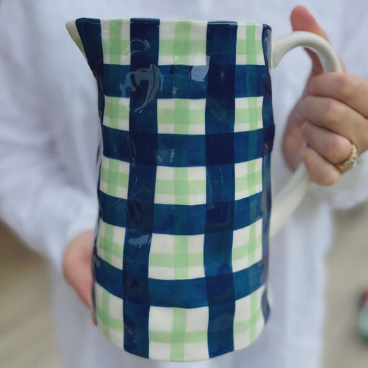 Medium Navy & Green Gingham Jug