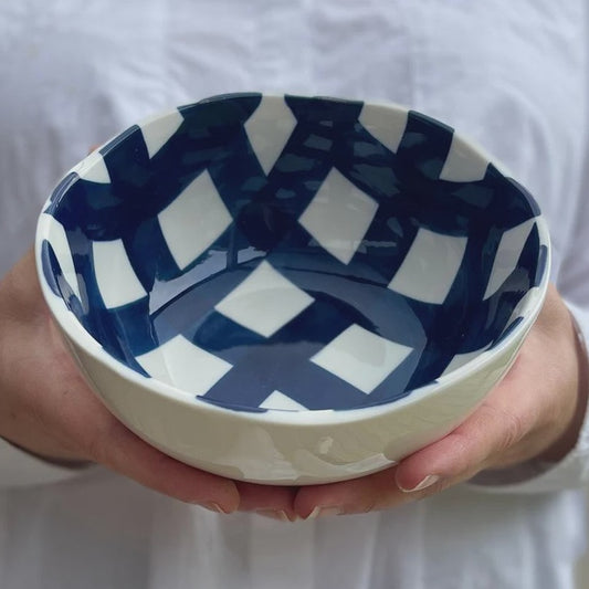 Navy Gingham Small Bowl
