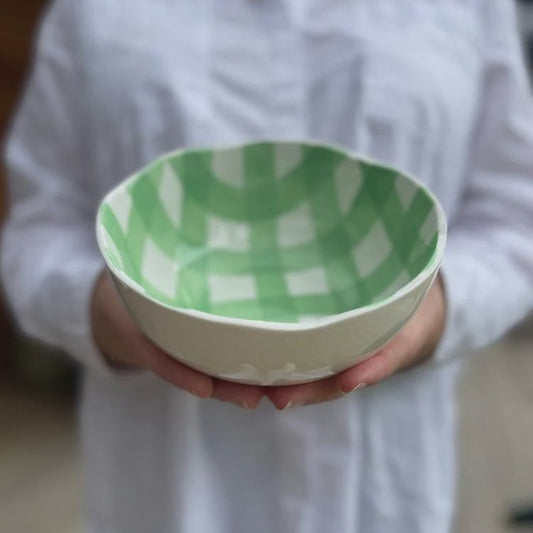 Mint Gingham Small Bowl