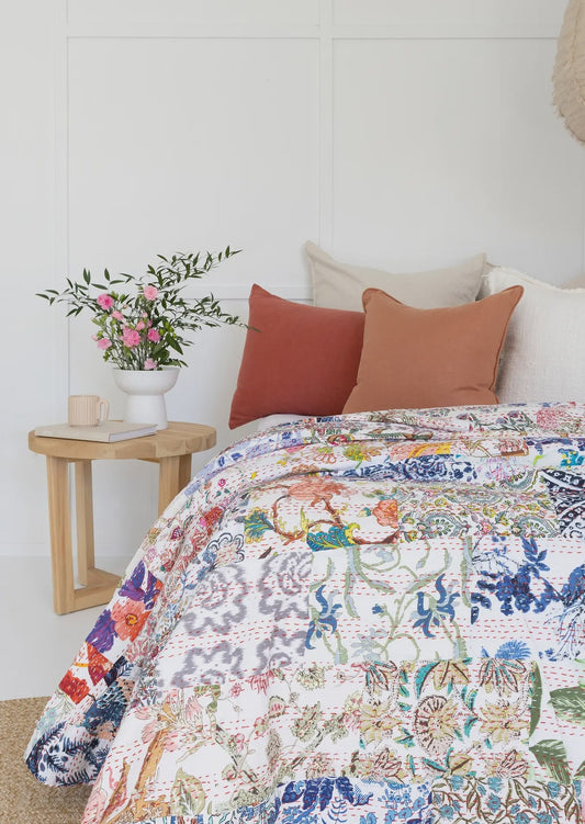 Kantha Quilted Coverlet - Floral Patch