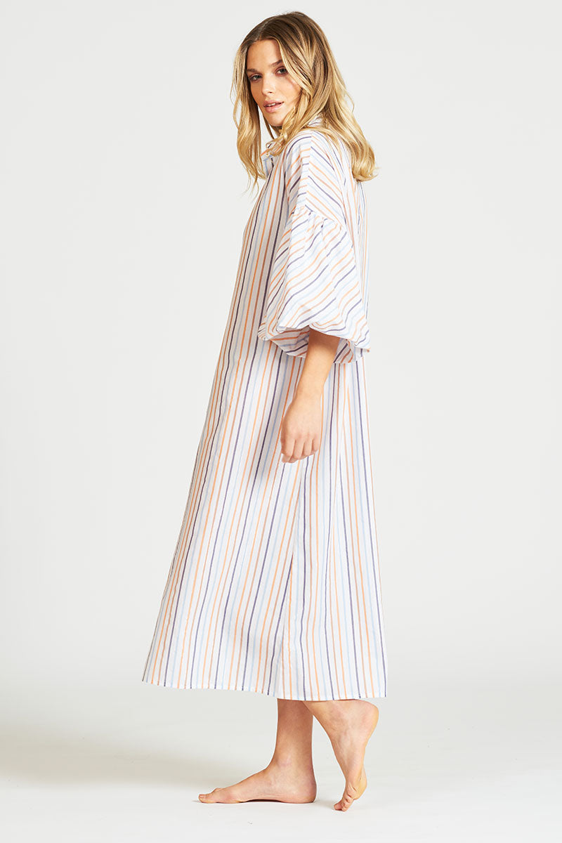The Puff Sleeve Shirt Dress - Multi Stripe