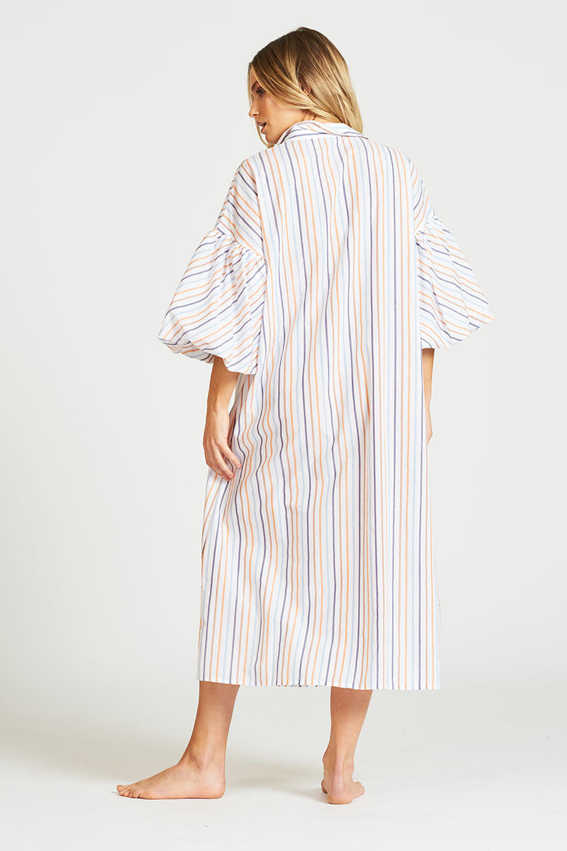 The Puff Sleeve Shirt Dress - Multi Stripe