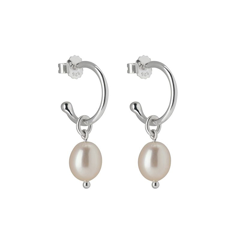 Small Hoop Pearl Drop Earrings